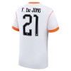 Virallinen pelipaita Alankomaat Frenkie de Jong 21 Vieras MM-kisat 2026 Lyhythihainen - Lasten ( + Lyhyet housut )